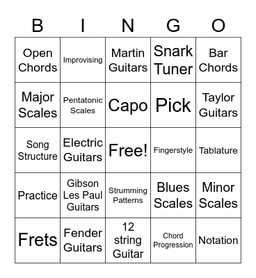 Guitar Bingo Card