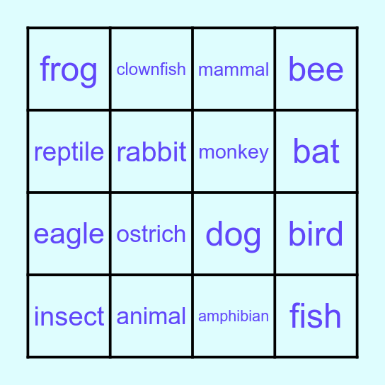 Animal group bingo Card