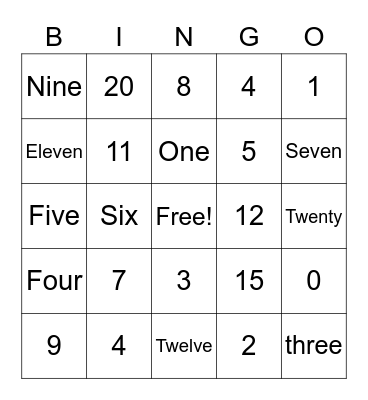 Number Bingo Card