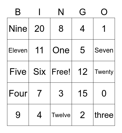 Number Bingo Card