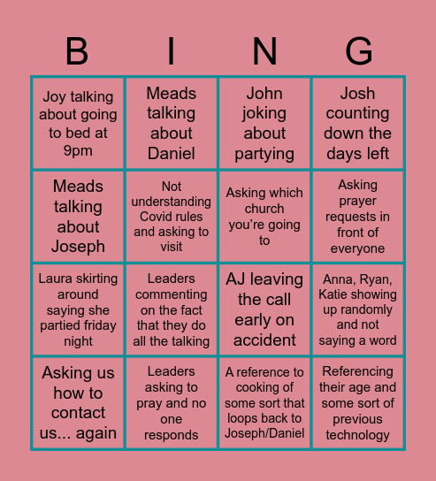 Oasis Bingo Card