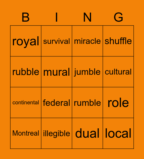 National Reading Vocabulary - Lesson 6 Bingo Card