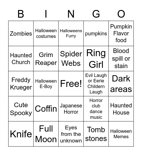 VRChat Halloween Bingo Card