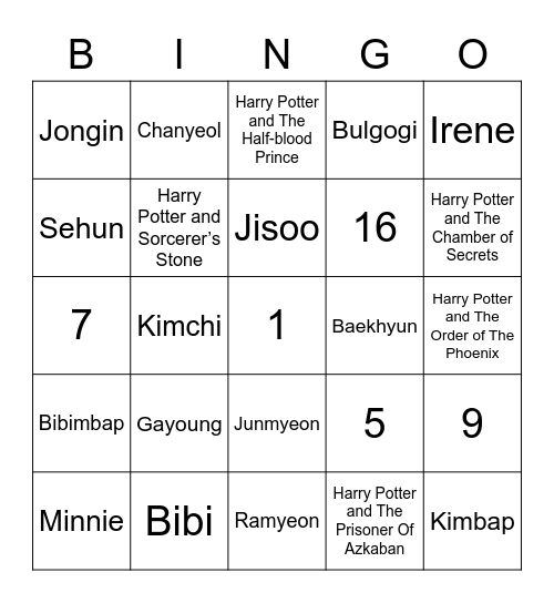 Punya Gayoung <3 Bingo Card
