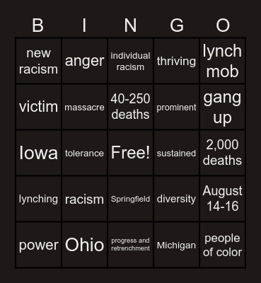 Black Massacres in the United States Bingo Card