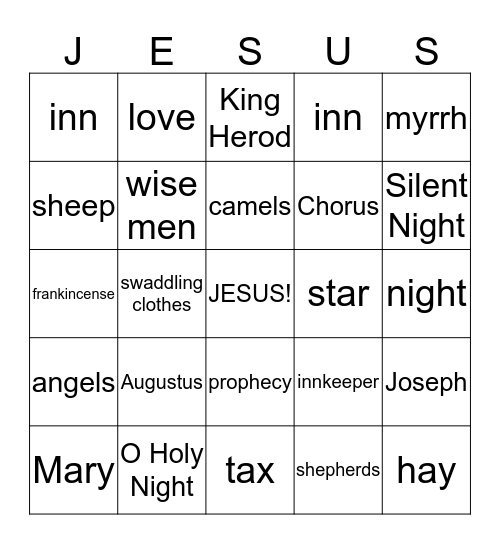Christmas BIBLE Bingo Card