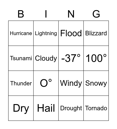 Weather Bingo Card