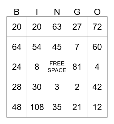 MINECRAFT MULTIPLICATION BINGO Card