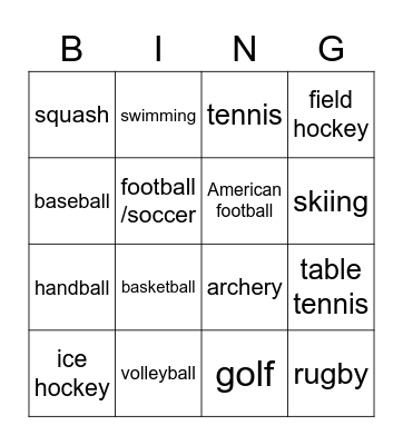 Sports (words) Bingo Card