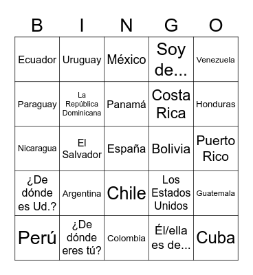 Los Países Hispanohablantes Bingo Card