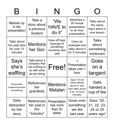 Fiona's Class Bingo Card