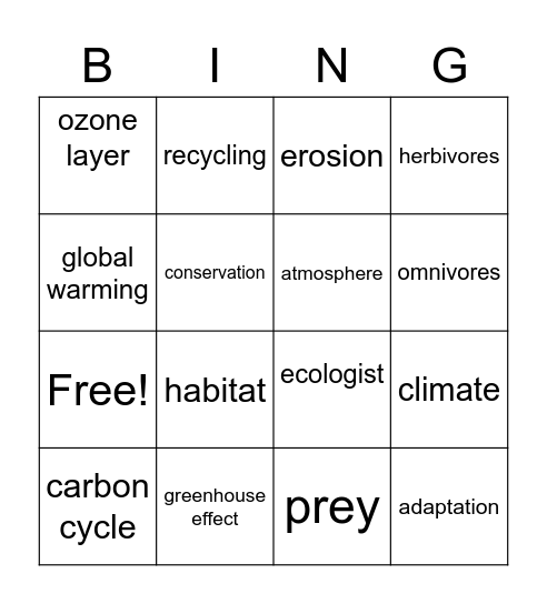 Ecology Dictionary Bingo Card