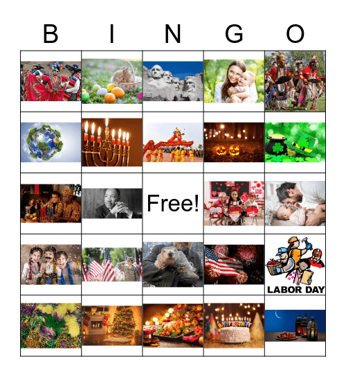 Holidays Bingo Card