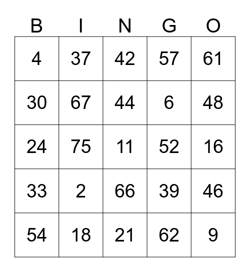 Review  Bingo Card