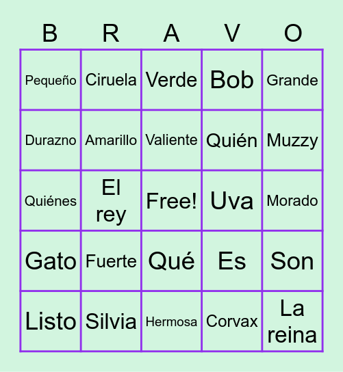 Muzzy 1 Voabulario Bingo Card