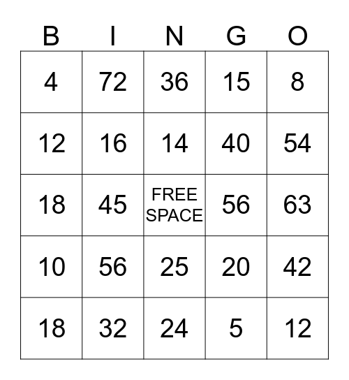 MINECRAFT MULTIPLICATION BINGO Card