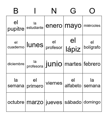 Para empezar 2 - vocabulario Bingo Card