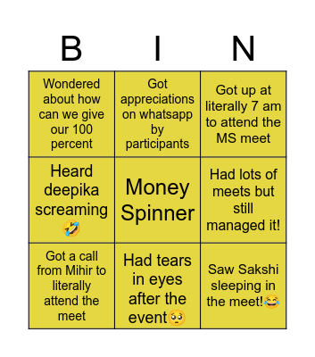 Money spinner bingo Card