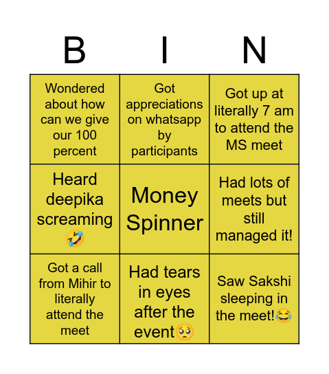 Money spinner bingo Card