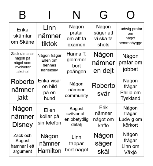 Tinfinity Bingo Card