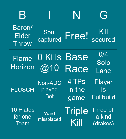 Worlds 2020 Bingo Card