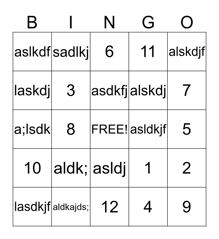 Chapter 6 Bingo Card