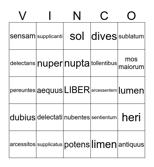 PARTICIPLE PRACTICE Bingo Card