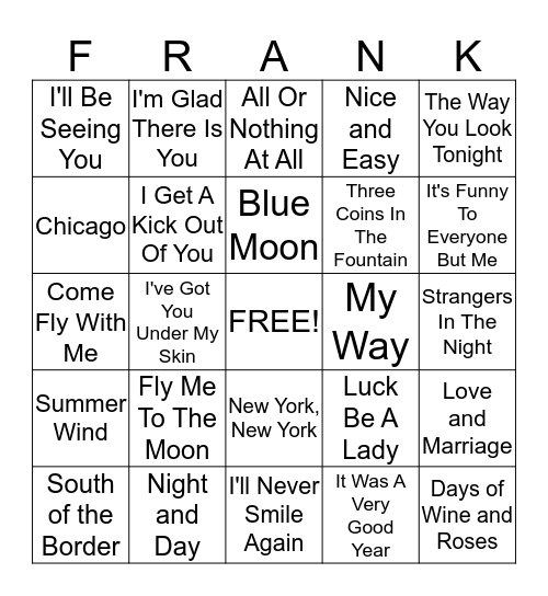 Frank Sinatra Bingo Card