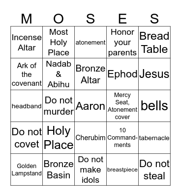 Mt. Sinai Bingo Card