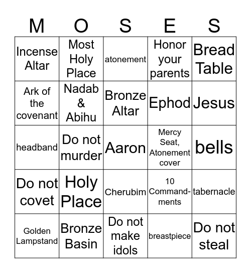 Mt. Sinai Bingo Card