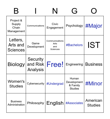 Penn State Brandywine Degrees Bingo Card