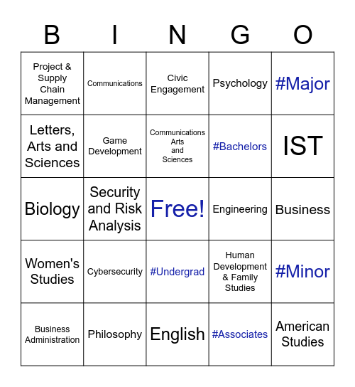 Penn State Brandywine Degrees Bingo Card