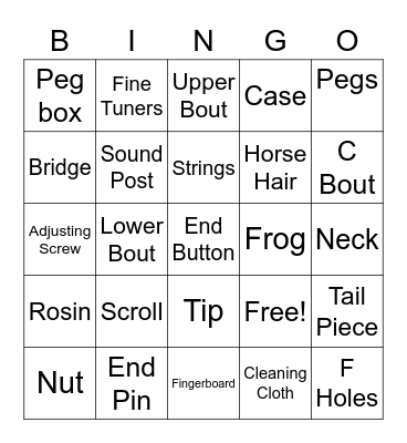 Parts of the Instrument Bingo Card