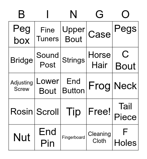 Parts of the Instrument Bingo Card