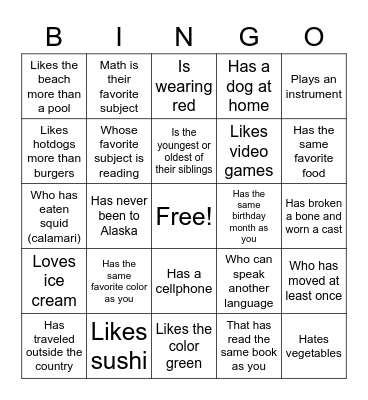 GET TO KNOW YOU BINGO Find someone who Bingo Card