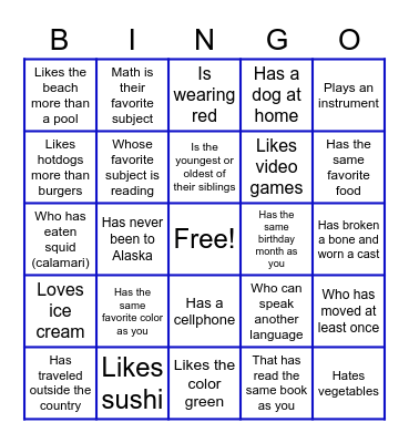 GET TO KNOW YOU BINGO - Find someone who... Bingo Card