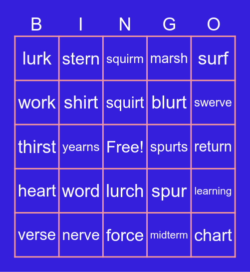 Spelling list #5 Bingo Card