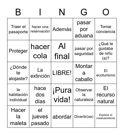 SP 2H Unidad 2 Bingo Card