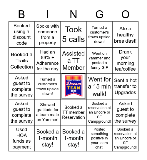 Dream Team 2020 BINGO! Bingo Card