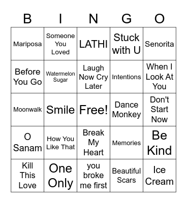 S3 Academy Musical Bingo Card