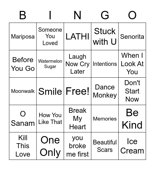 S3 Academy Musical Bingo Card