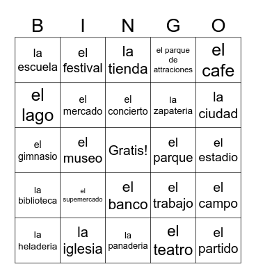 Spanish Around the Town Bingo Card