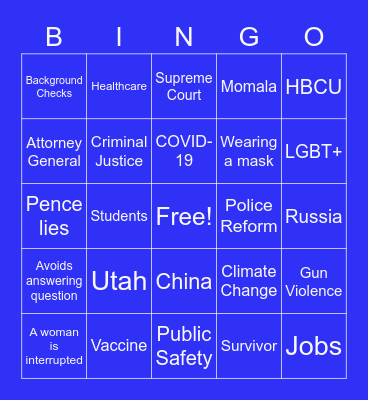 2020 Vice Presidential Debate Bingo Card