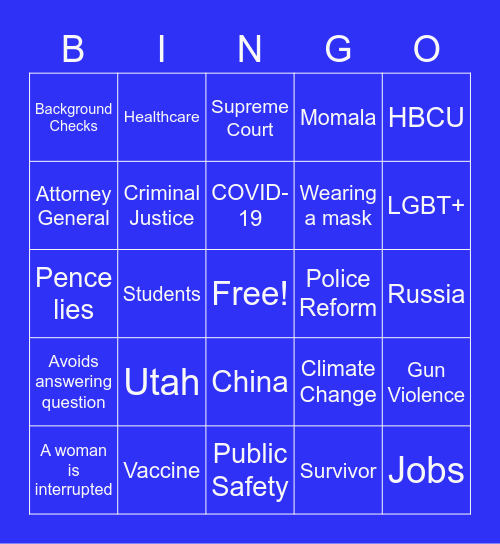 2020 Vice Presidential Debate Bingo Card