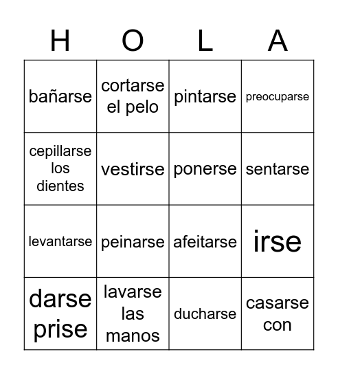 Reflexive Bingo Card