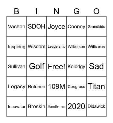 Farewell Bingo Card