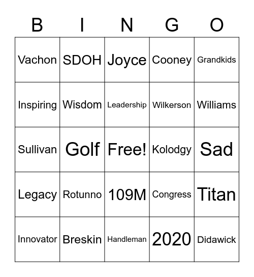 Farewell Bingo Card