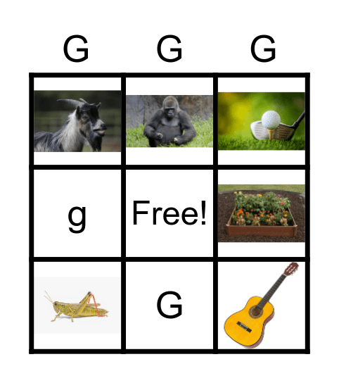 Letter G Bingo Card