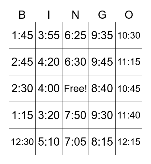 Time Bingo- digital Bingo Card