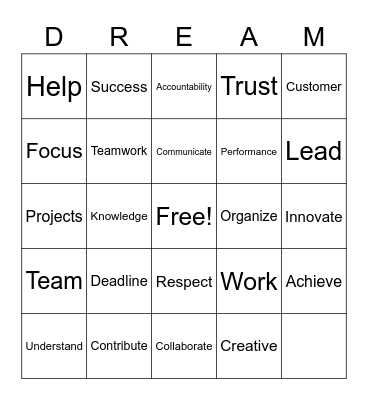 COE “Dream Team” Bingo Card